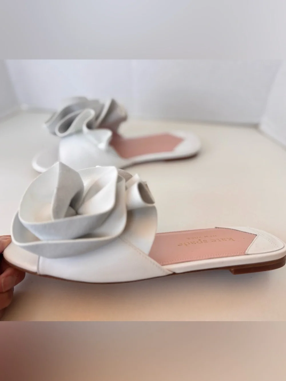 Kate Spade White Floral Flourish Suede Slide Slip On Sandals Shoes Size 7.5
